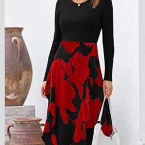 BTFBM Women's Casual Sleeveless Summer Dress Black Red Size Medium Flowy NEW